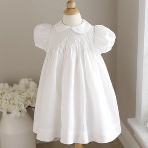 White Linen Strasburg Girls Smocked Dress Size 3/3T Beach Portrait Wedding NWT